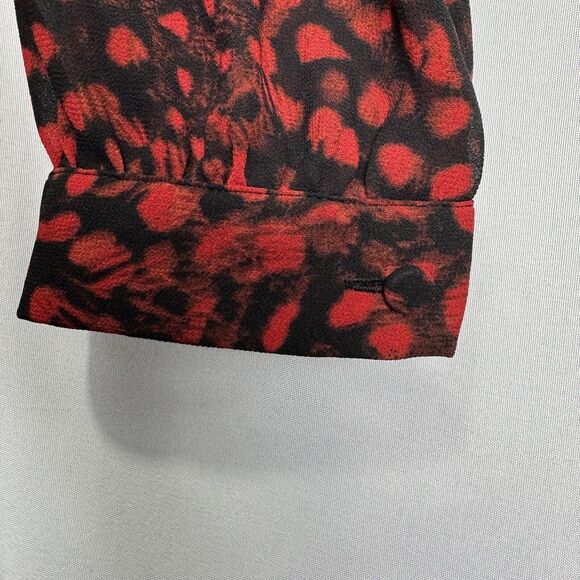 Michael Kors Chiffon Dress Black Red Size 12 Sheer Long Sleeve Lined Camisole - Picture 7 of 16